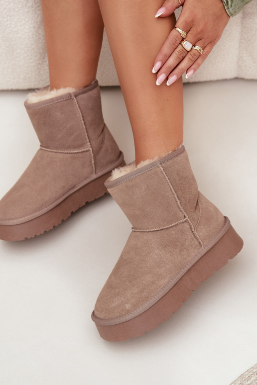 Botas de neve bege femininas em camurça sintética com plataforma Privine