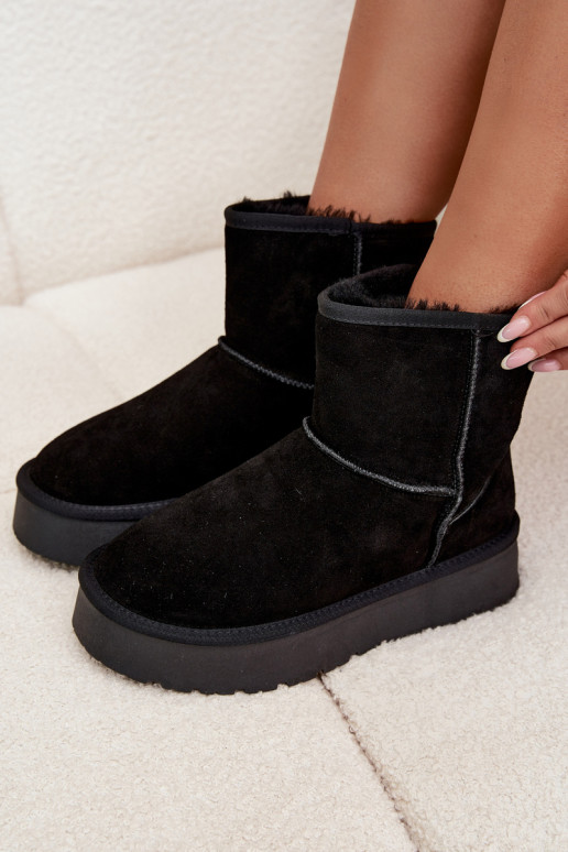 Botas de neve pretas femininas em camurça sintética com plataforma Privine