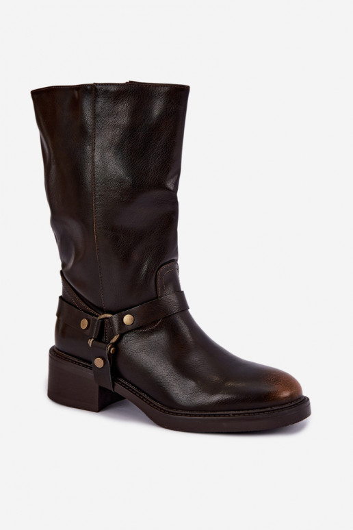 Botins quentes com tiras decorativas na cor chocolate Galdine