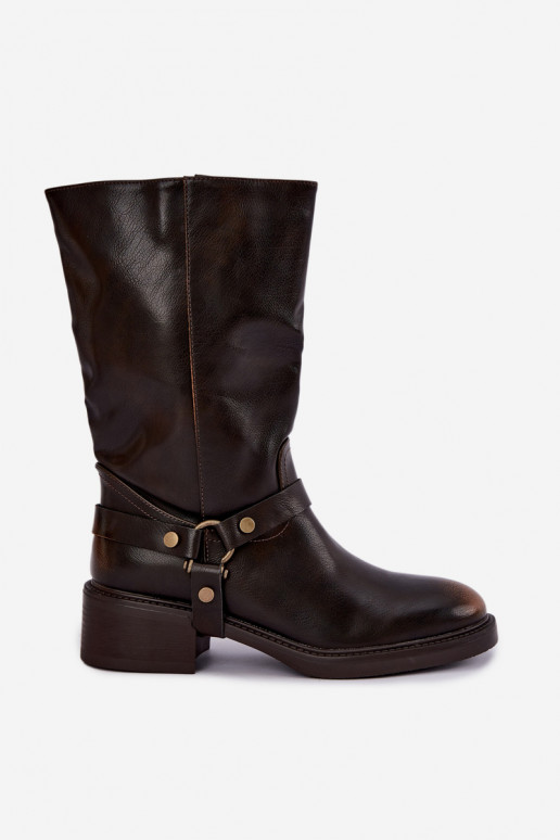 Botins quentes com tiras decorativas na cor chocolate Galdine