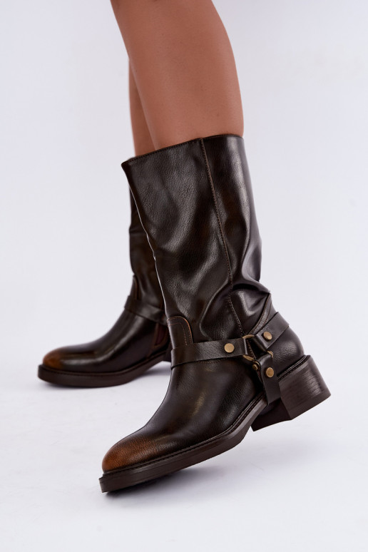 Botins quentes com tiras decorativas na cor chocolate Galdine