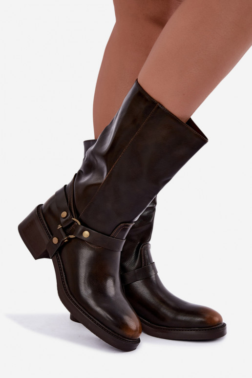 Botins quentes com tiras decorativas na cor chocolate Galdine