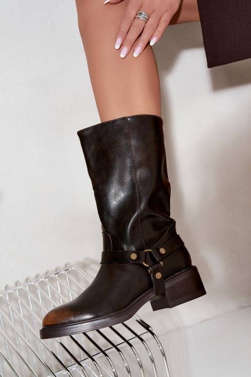 Botins quentes com tiras decorativas na cor chocolate Galdine