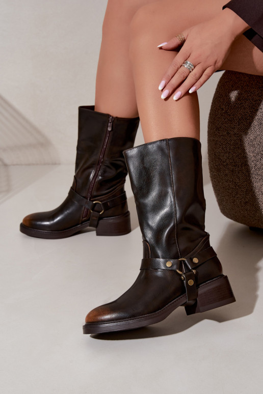 Botins quentes com tiras decorativas na cor chocolate Galdine