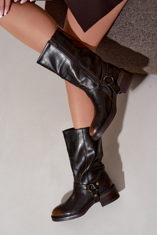 Botins quentes com tiras decorativas na cor chocolate Galdine