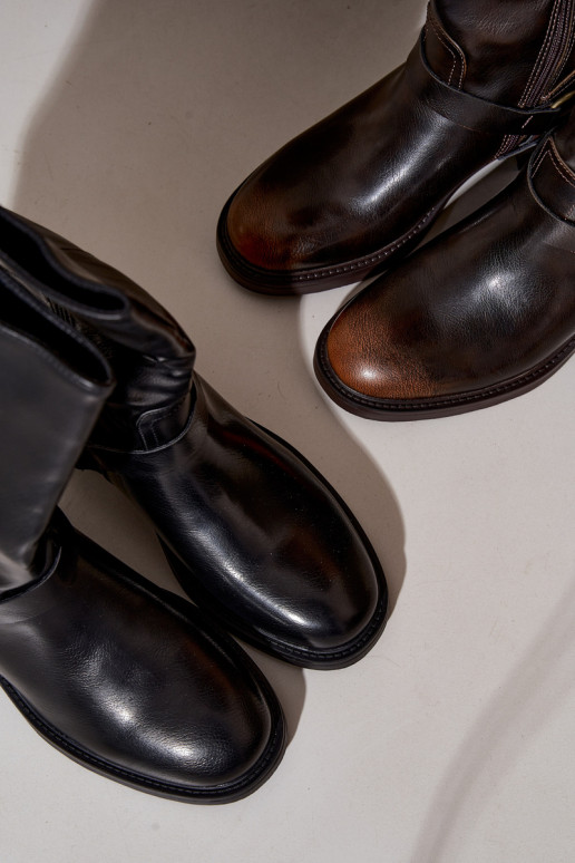 Botins quentes com tiras decorativas na cor chocolate Galdine
