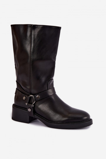 Botins aquecidos com tiras decorativas na cor preta Galdine