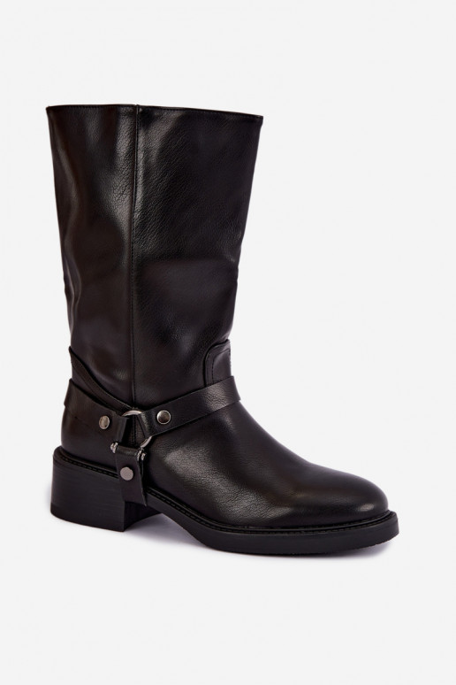 Botins aquecidos com tiras decorativas na cor preta Galdine