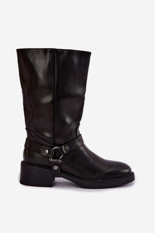 Botins aquecidos com tiras decorativas na cor preta Galdine