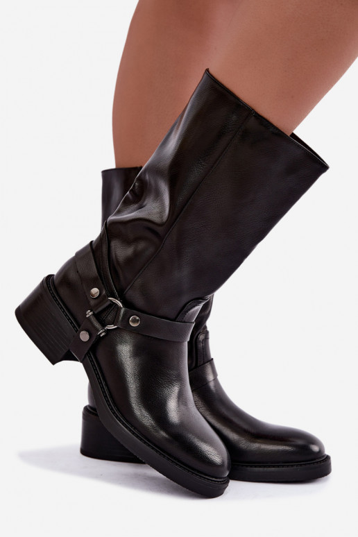 Botins aquecidos com tiras decorativas na cor preta Galdine