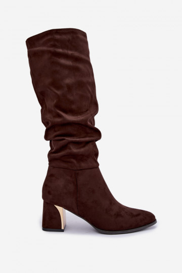 Botas altas aquecidas e enrugadas com saltos na cor chocolate Ivenna 2