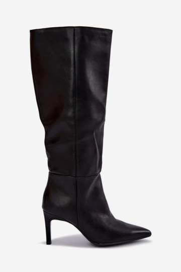 Botas altas aquecidas com babados e saltos na cor preta Rodeline 2