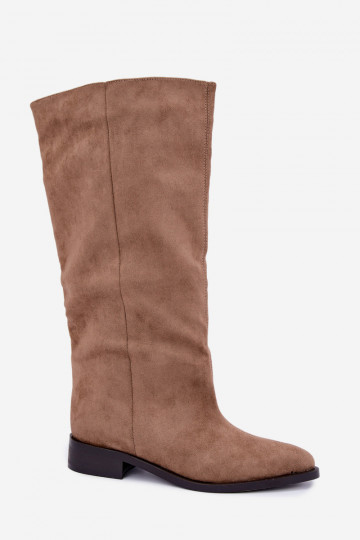 Botas altas slip-on com saltos largos na cor areia Cadorine