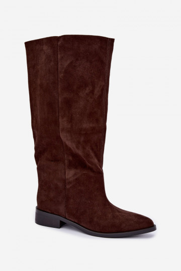 Botas altas slip-on com saltos largos na cor chocolate Cadorine