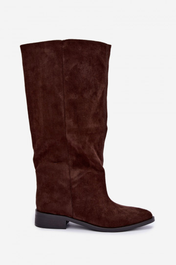 Botas altas slip-on com saltos largos na cor chocolate Cadorine 2