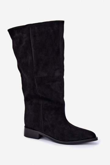 Botas altas slip-on com saltos largos na cor preta Cadorine
