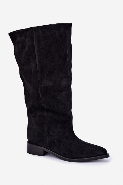 Botas altas slip-on com saltos largos na cor preta Cadorine
