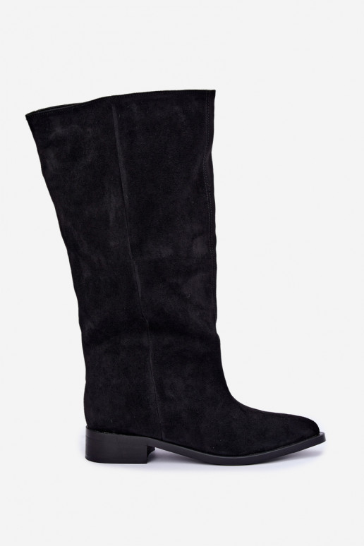 Botas altas slip-on com saltos largos na cor preta Cadorine