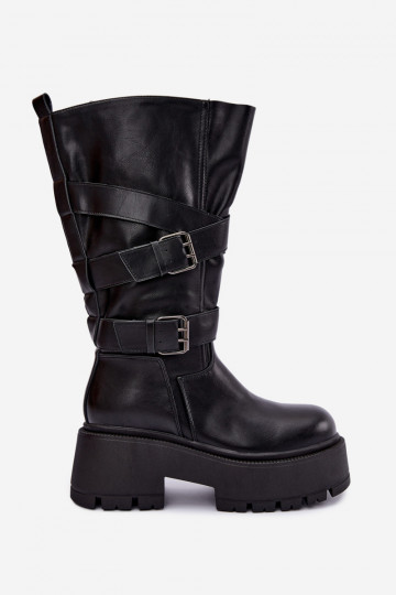 Botas altas com plataforma e tiras na cor preta Delsenne 2