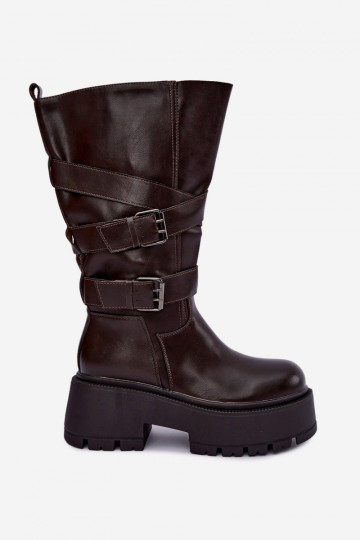 Botas altas com plataforma e tiras na cor chocolate Delsenne 2
