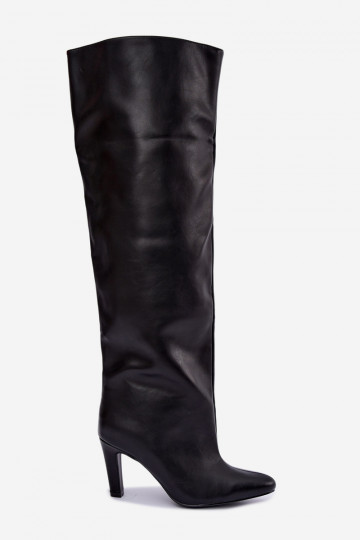 Botas altas slip-on femininas com saltos pontudos acima do joelho na cor preta Emorine 2