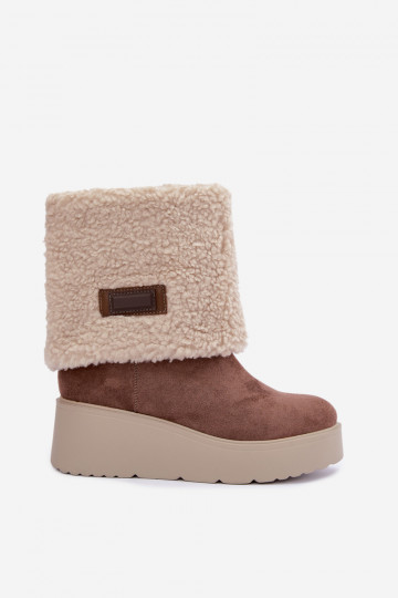 Botas de neve com plataforma e cano costurado na cor areia Osvella 2