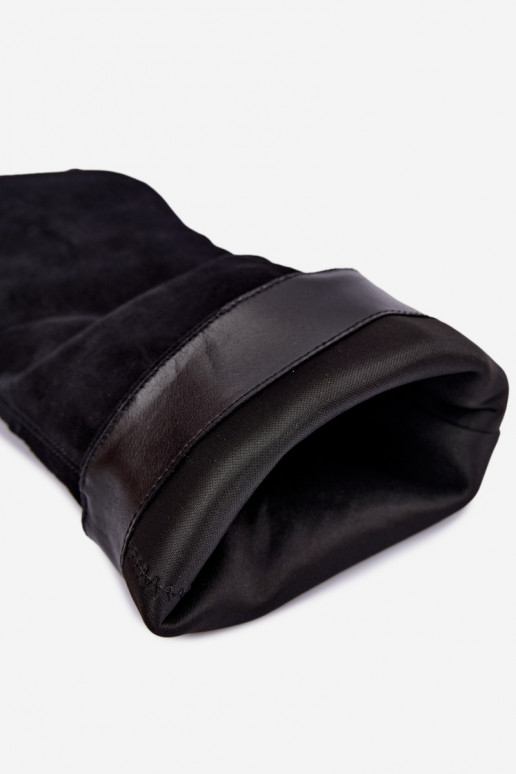 Botas altas slip-on de camurça sintética com saltos na cor preta Pamelisse