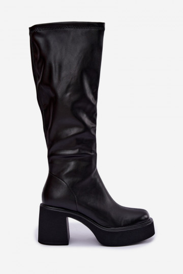 Botas altas femininas com plataforma e saltos em couro sintético preto Nesalie 2