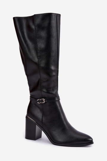 Botas altas isoladas femininas com saltos decorados em preto Sergio Leone KZ-08
