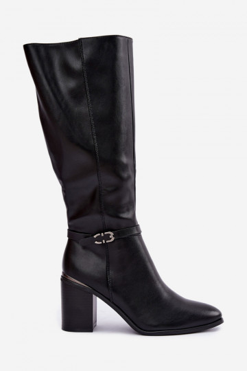 Botas altas isoladas femininas com saltos decorados em preto Sergio Leone KZ-08 2