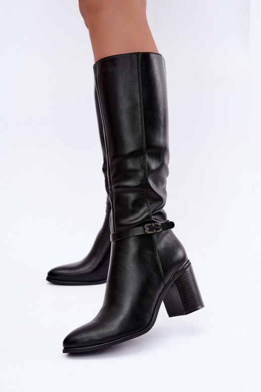 Botas altas isoladas femininas com saltos decorados em preto Sergio Leone KZ-08
