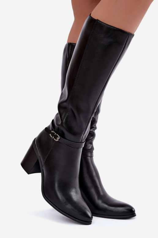 Botas altas isoladas femininas com saltos decorados em preto Sergio Leone KZ-08