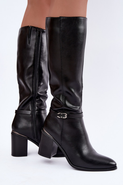 Botas altas isoladas femininas com saltos decorados em preto Sergio Leone KZ-08