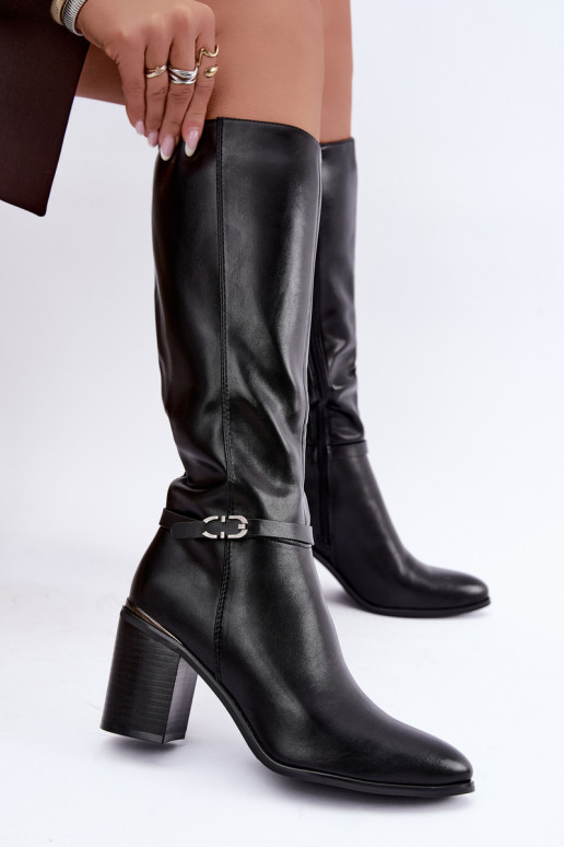 Botas altas isoladas femininas com saltos decorados em preto Sergio Leone KZ-08