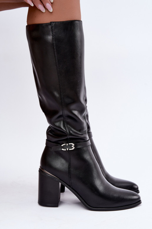 Botas altas isoladas femininas com saltos decorados em preto Sergio Leone KZ-08