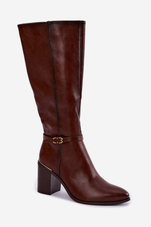 Botas altas isoladas femininas com saltos decorados em marrom Sergio Leone KZ-08