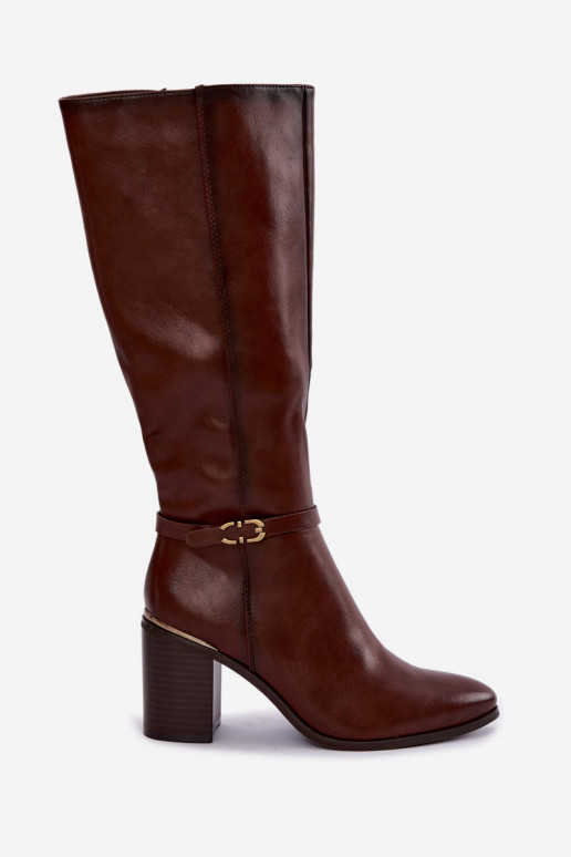 Botas altas isoladas femininas com saltos decorados em marrom Sergio Leone KZ-08