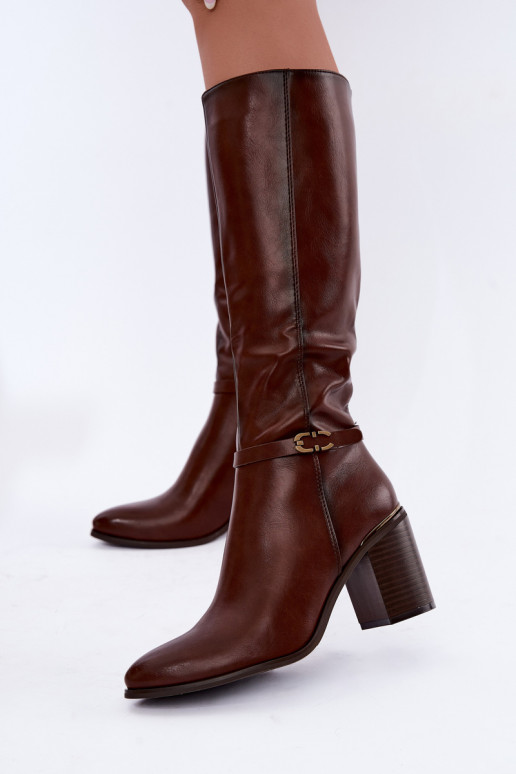 Botas altas isoladas femininas com saltos decorados em marrom Sergio Leone KZ-08