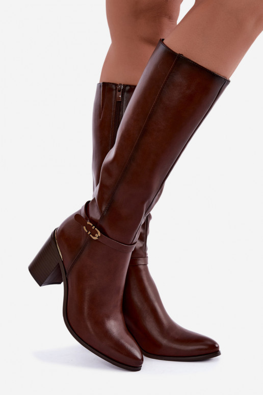 Botas altas isoladas femininas com saltos decorados em marrom Sergio Leone KZ-08