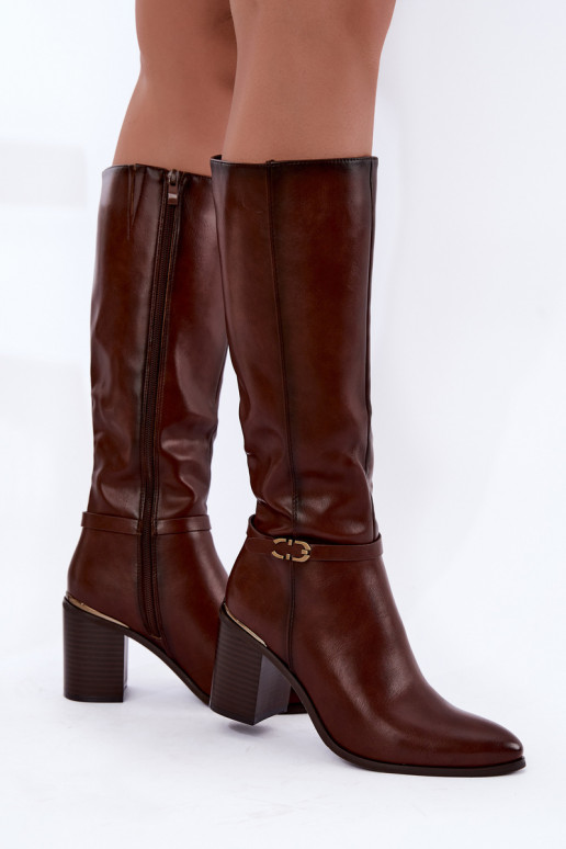Botas altas isoladas femininas com saltos decorados em marrom Sergio Leone KZ-08