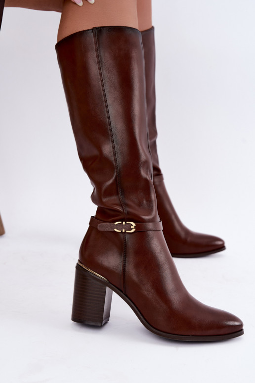 Botas altas isoladas femininas com saltos decorados em marrom Sergio Leone KZ-08