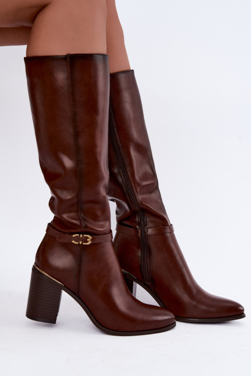 Botas altas isoladas femininas com saltos decorados em marrom Sergio Leone KZ-08