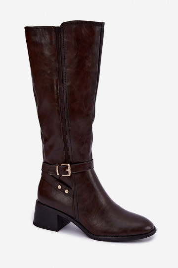 Botas altas femininas com fivelas na cor chocolate Sergio Leone KZ-07