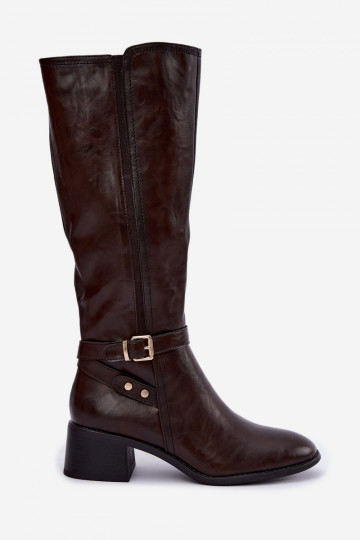 Botas altas femininas com fivelas na cor chocolate Sergio Leone KZ-07 2