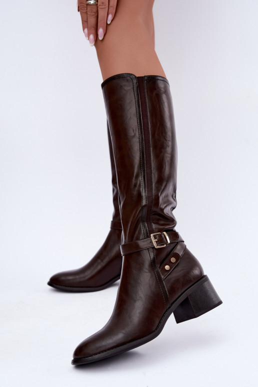 Botas altas femininas com fivelas na cor chocolate Sergio Leone KZ-07