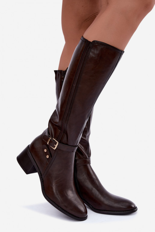Botas altas femininas com fivelas na cor chocolate Sergio Leone KZ-07