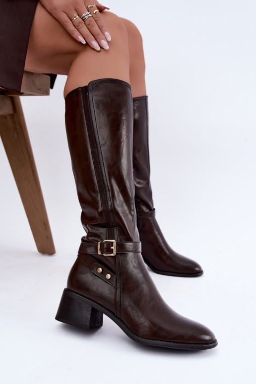 Botas altas femininas com fivelas na cor chocolate Sergio Leone KZ-07