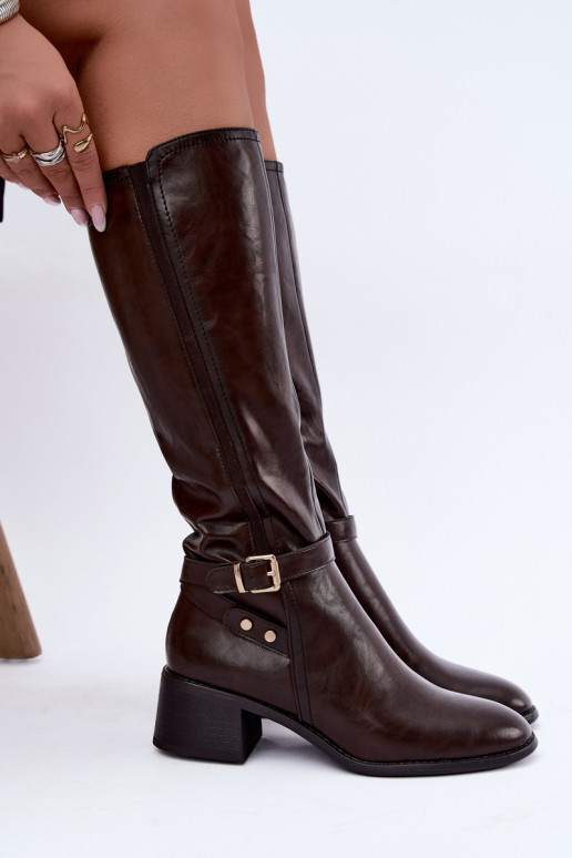 Botas altas femininas com fivelas na cor chocolate Sergio Leone KZ-07