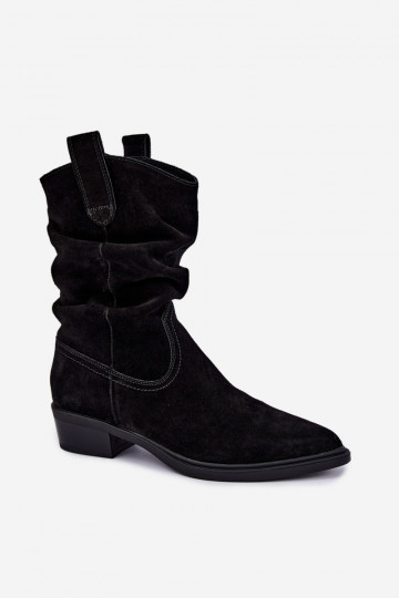 Botins de estilo cowboy pretos em camurça sintética isolados Sergio Leone BT-16