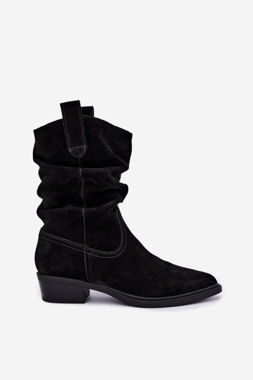 Botins de estilo cowboy pretos em camurça sintética isolados Sergio Leone BT-16